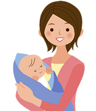 赤ちゃんを抱っこしている笑顔の女性のイラスト
